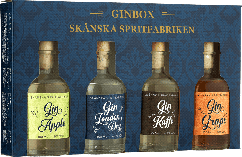 Gin Äpple, Gin Kaffe, Gin Grape och Gin London dry